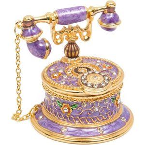 Hand Painted Enameled Telephone Decorative Hinged Jewelry Trinket Box Home Decor